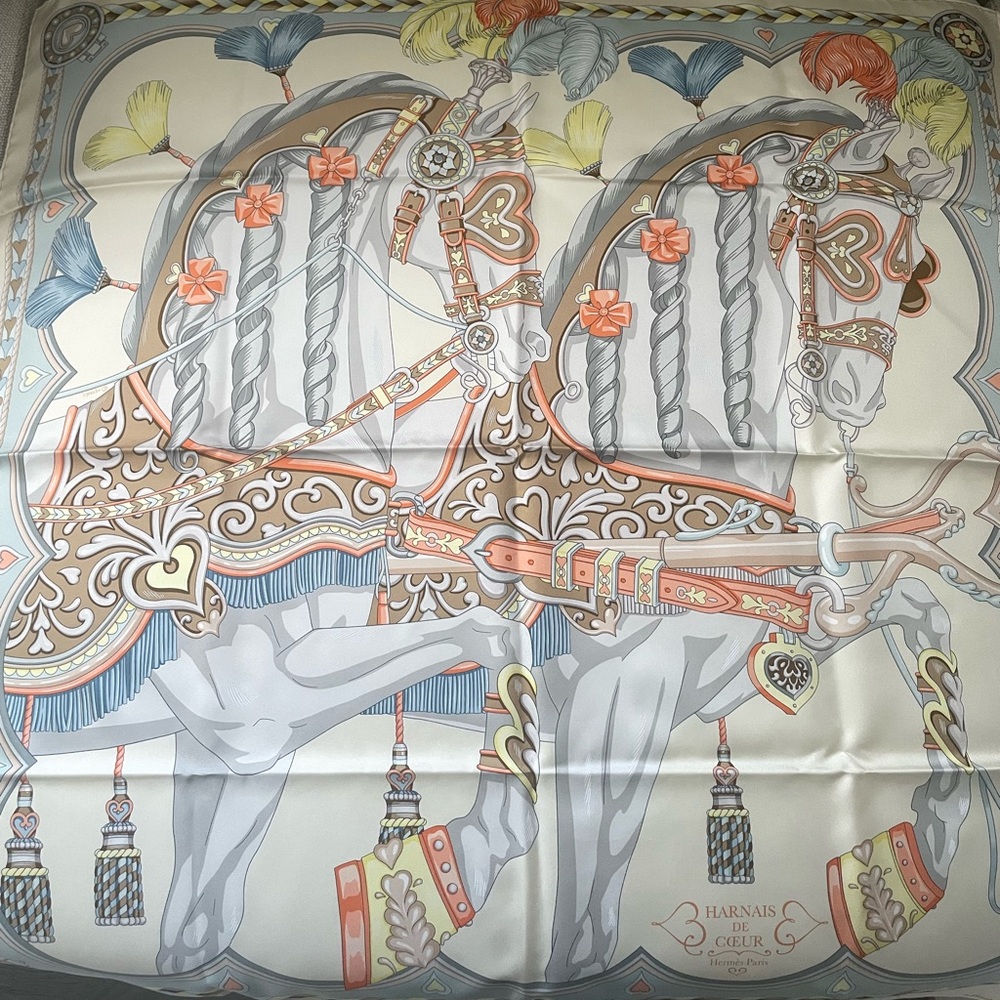 BRAND NEW w/tags attached HERMES Harnais de Coeur scarf 90cm Silk H004090S